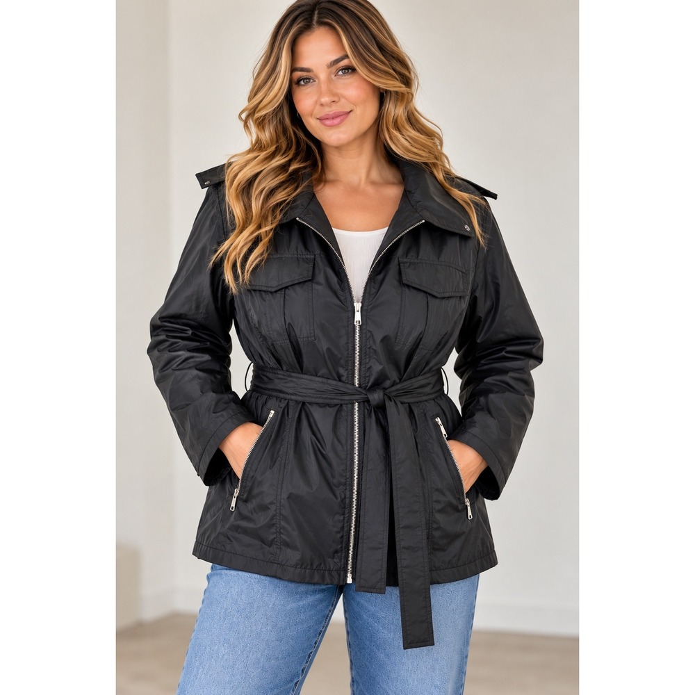 Weather Tamer Sears Black Belted Jacket Women's XL NWT Deadstock Rain Coat